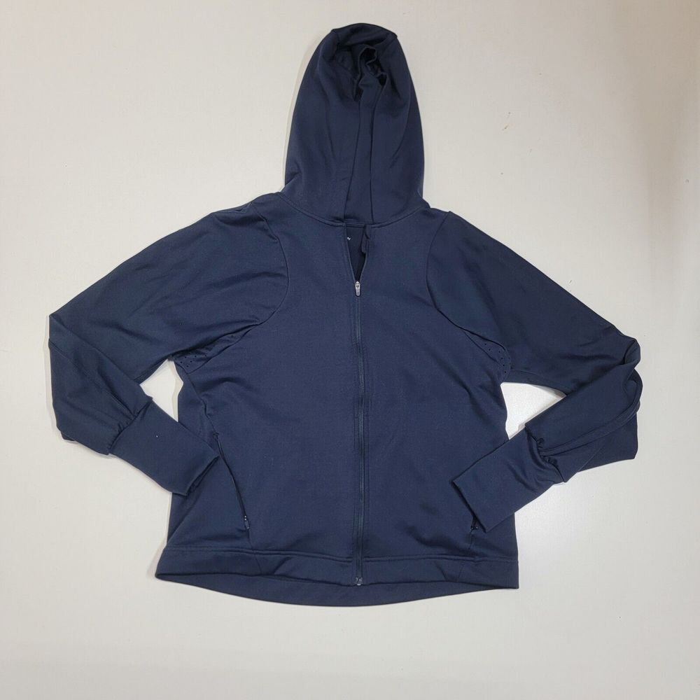 Sweaty Betty Full Zip Hoodie Navy Blue Poly Spandex Ventilation Womens Small 4-6